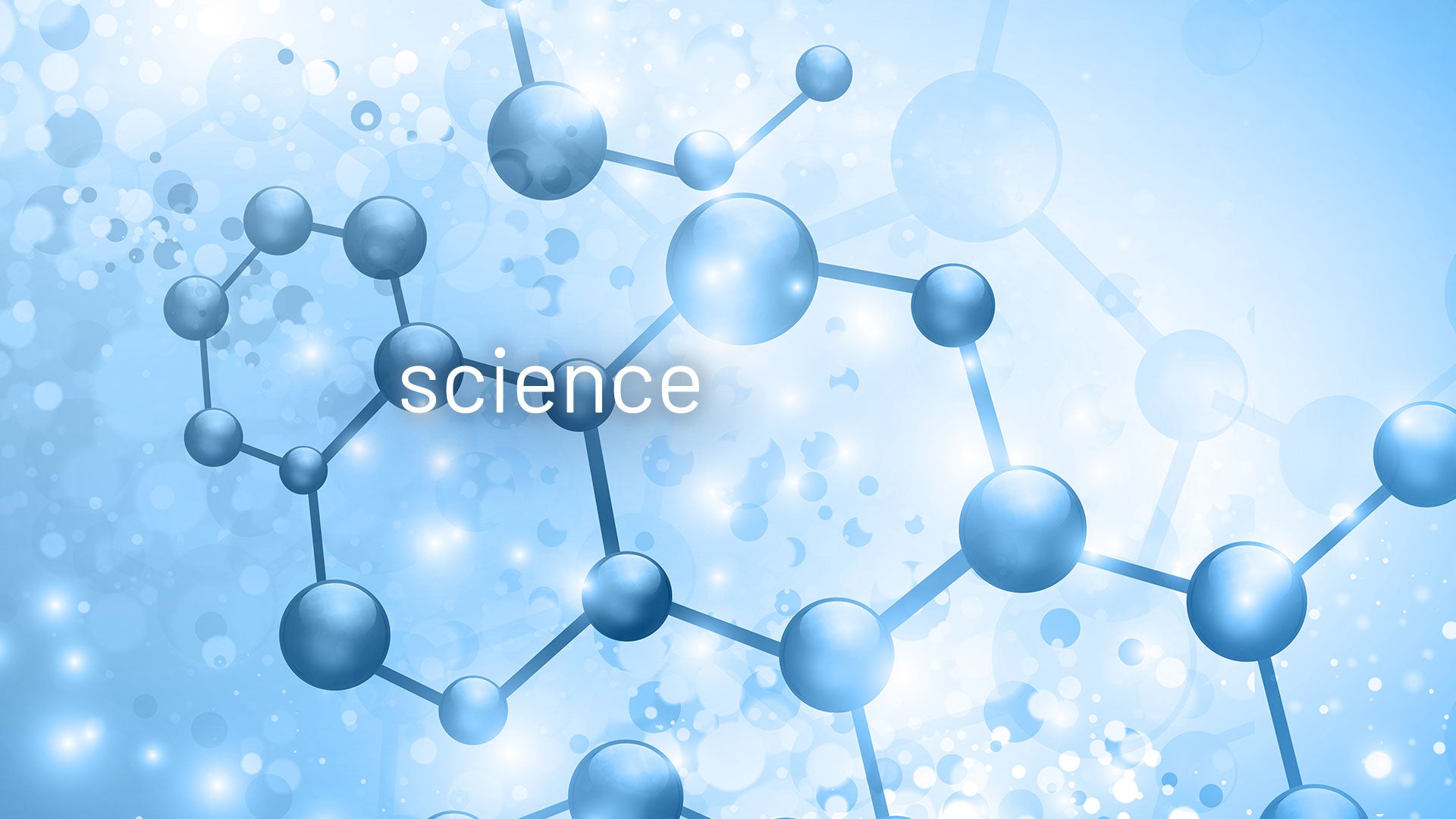 Structure moléculaire bleue avec le mot science au centre