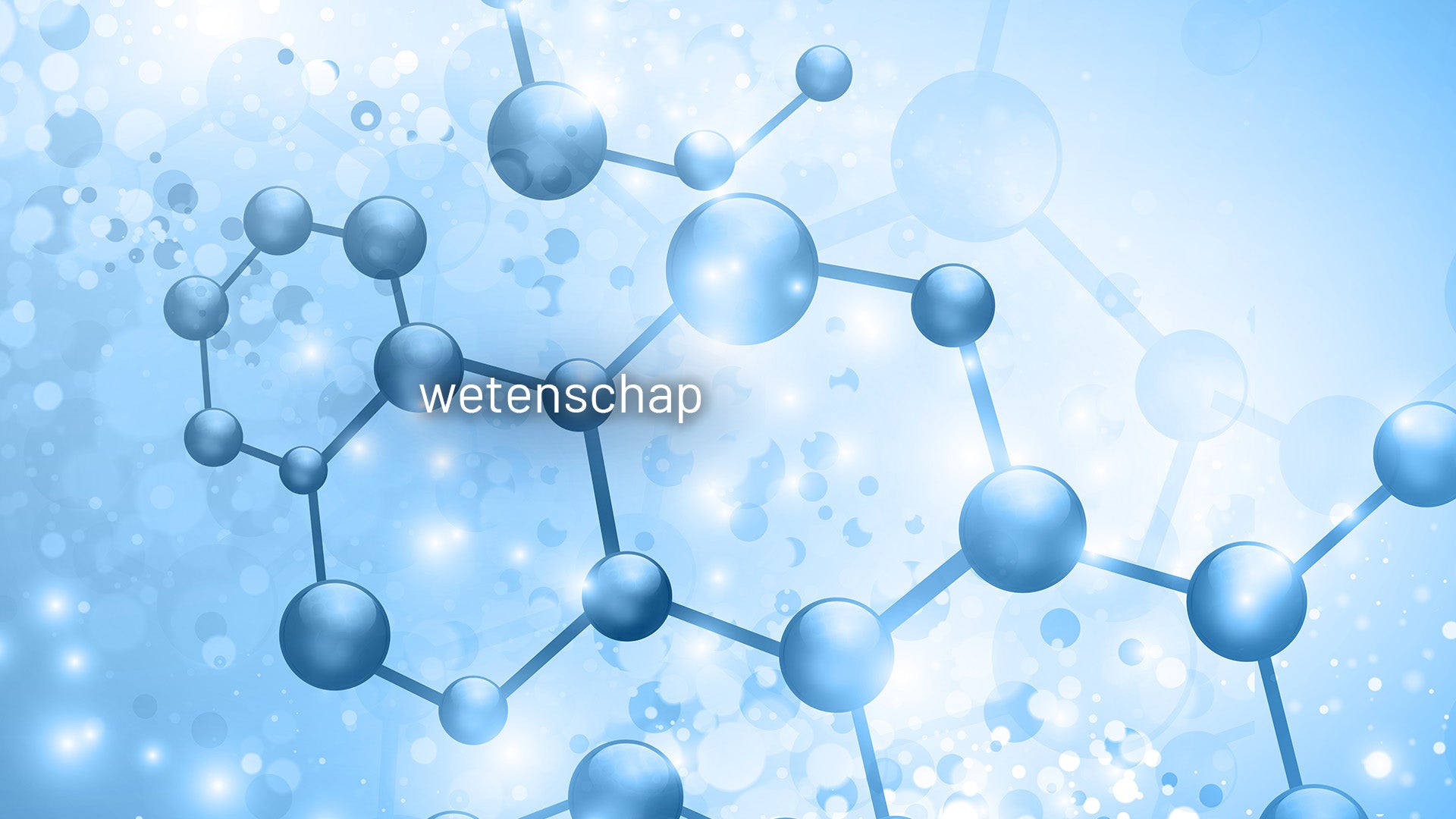 Blauwe moleculaire structuur met het woord 'wetenschap' in het midden